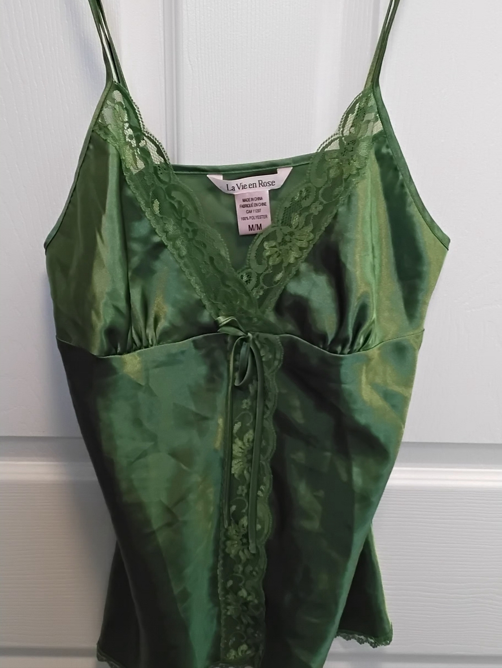 SALE: (3/30.00 )La Vie En Rose Emerald Green Satin Lace Chemise